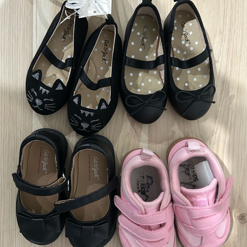 Cat & Jack Black and Pink Kids Shoe Lot - Mary Janes & Sneakers